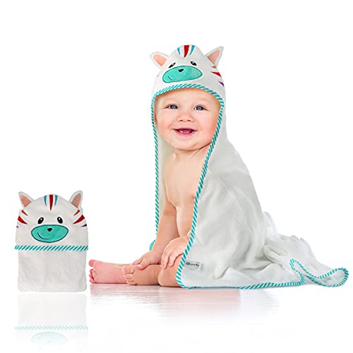 Ecomky Toalla Bebé con Capucha Capa Baño Infantil Poncho 100% Algodón Diseñado en España Regalo Recién Nacido Niñas Niños de 1,2,3,4 y 5 años Unisex 90X90 cm Suave Absorbente 0-5 Años Cebra