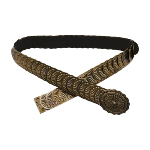 Women Western Bohemian Fashion Belt Hip High Waist Antique Gold Metal Charms Elastic Band S M z3004