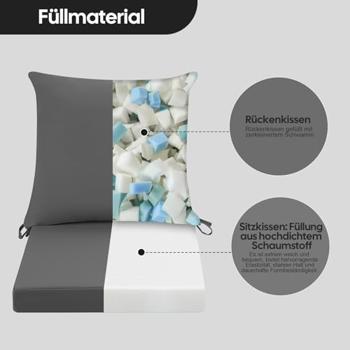PRIMEPATIO Sitzkissen Outdoor mit Rückenlehne, Wasserdicht Gartenmöbel Sitzpolster mit Hochdichte Schwammfüllung, Stuhlkissen mit Abnehmbarer Bezug für Balkon, Terrasse, Gartenstuhl, 40x40x7cm, Grau