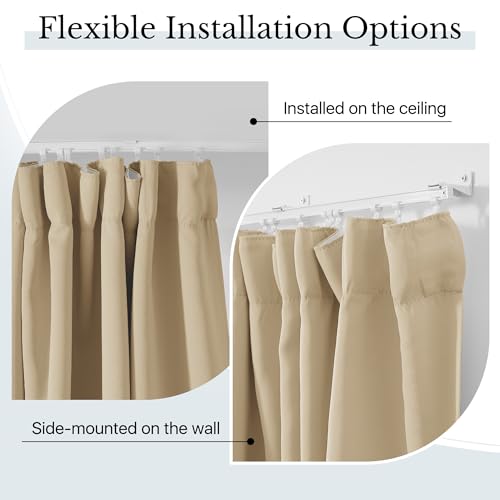 Image of RYB HOME Extra Wide Room Divider Curtains with Flexible Track, Blackout Floor to Ceiling Curtains with Hooks for Bedroom /Living Room /Basement Ceiling&Wall Mount, Biscotti Beige, W120 x L96, 1 Panel