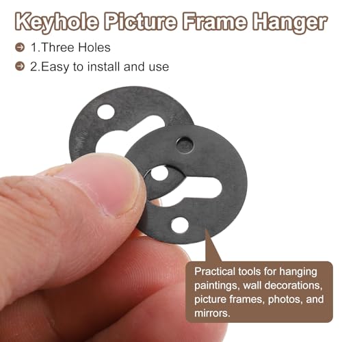 Image of uxcell 40Pcs Round Keyhole Picture Frame Hangers, 23mm Heavy Duty Metal Keyhole Hangers Plates Picture Frame Hanging Plate with Screws for Mirrors Pictures Photo Frames, Black