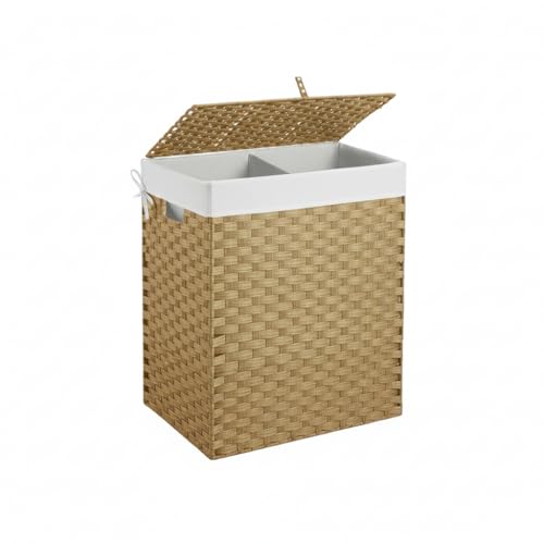 Wicker Laundry Hamper with Lid 90L Yellow