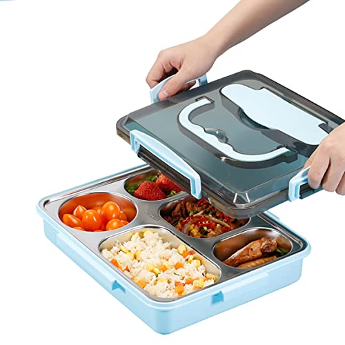 AIYoo Unbreakable Bento Lunch Box Containers for Adults Men Women with 5 Compartments, 304 Stainless Steel Leak Proof Lunch Food Container with Portable Concealed Handle