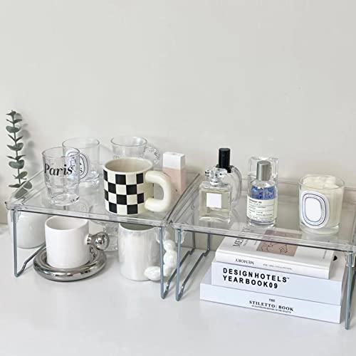 Betued Transparent Kitchen Shelves, Stackable Countertop Storage, Folding Shelf Organizer, Plastic Tabletop Rack - Image 3