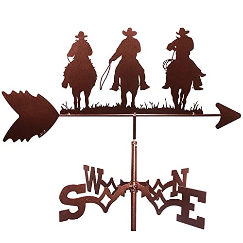 Varaka Weathervane Three Cowboy Weather Vane, Stainless Steel Wind Vane Weather Vane Figurine, Practical Wind Direction Indicator, Measuring Tools Farm Scene Home Outdoor Garden Crafts Ornament #TOP2