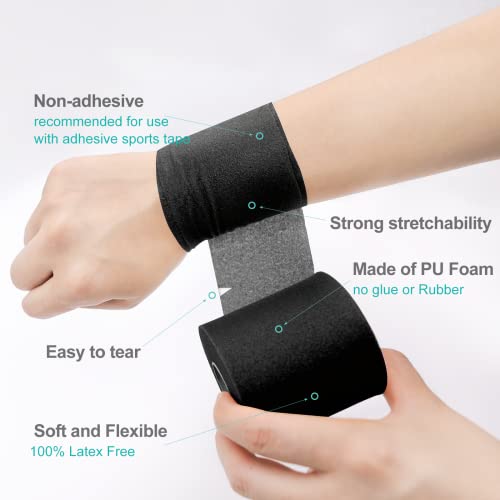 Dimora 4-Rolls Pre Wrap Tape Athletic Foam Sports Tapes, Black Pre Wrap Bandage For Ankles Wrists Hands And Knees, 2.75 Inches X 30 Yards - Black #TOP2