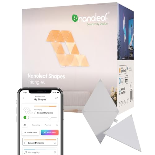 Nanoleaf Shapes WiFi and Thread Smart RGBW 16M+ Color LED Dimmable Gaming and Home Decor Wall Lights Smarter Kits Black Triangles Expansion Pack (3 Pack) NL47-0101TW-3PK