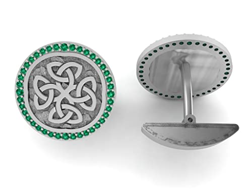 Ratnavali Arts Men's Silver & 18K Gold Plated Round Whale Back Closure Cufflinks For Men, For Wedding, Business With Gift Box (Emerald, Sterling Silver) #TOP2