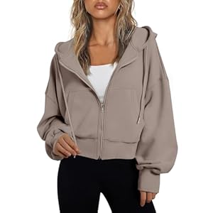 Oyamiki Oversized Cropped Zip Up Hoodies for Women Drop Shoulder Pockets Sweatshirts Fall Jackets Veste Automne Femme