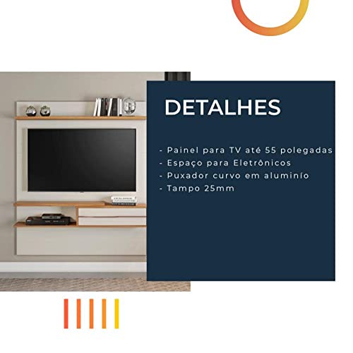 Painel para Tv 55 Polegadas 1,35m Off White/Freijó Trend com Lampada Led