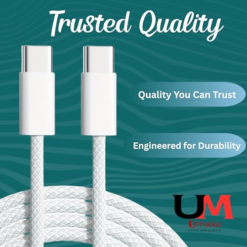 Image of Umake USB-C to C Cable 60W PD Fast Charging, 1 Meter High-Speed Data Sync Cord, Durable Braided Build, Compatible with Redmi Note 13 Pro+, Poco X6 Pro, Mi 11X, OPPO Reno Series (bis certified)