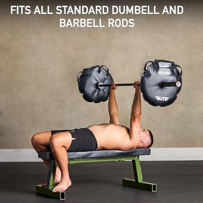 Elite Sports Workout Sand Plates (Set of 2) ¨C Fillable Weight Plates for Olympic Bars ¨C Drop-Proof, Waterproof TPU ¨C 10/15/25/35/45 LB Options ¨C Strength Training, CrossFit, Home Gym