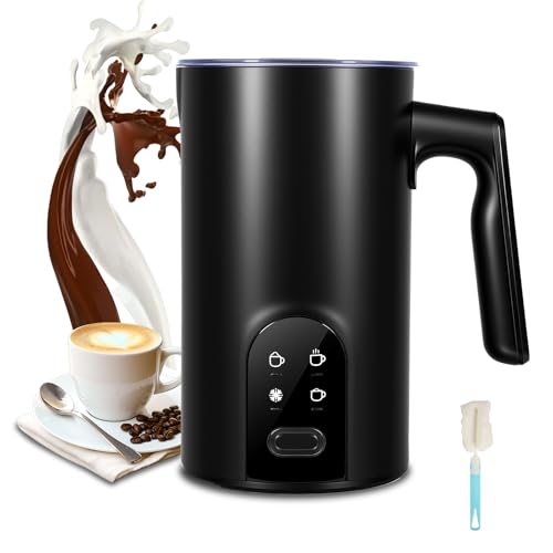 PUGTOW Mousseur à Lait Électrique 4-en-1, 350ml Portable avec 4 Modes, Mousse Chaud/Froid, Arrêt Automatique, Protection Surchauffe pour Cappuccino, Latte, Bureau, Maison, Voyage