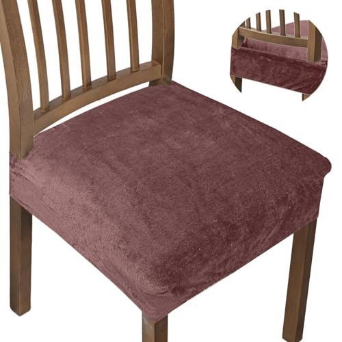 ohello® Stretchable Velvet Dining Chair Seat Covers Set of 6 Seater are Easily Machine Washable, Gives Perfect Looks to Dining Chairs (Velvet Brown, CSC035)