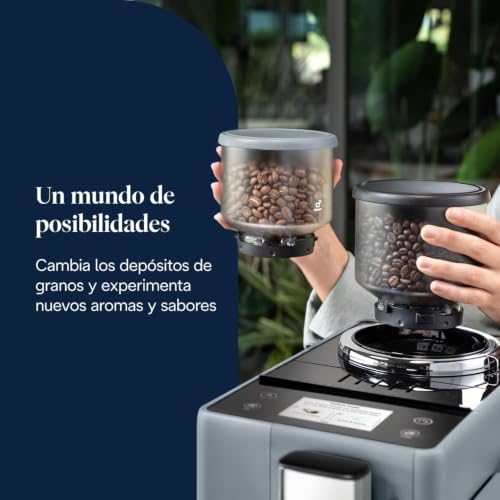 Miniatura 5 de De Longhi Rivelia Cafetera Superautomática, Lattecrema Jarra De Leche Automática, 16 Bebidas One-Touch, Pantalla Táctil, Depósitos De Granos De Café Intercambiables, Gris Exam440.55.G