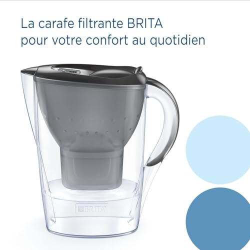 BRITA Wasserfilter Kanne Marella graphit (2,4l) inkl. 3x MAXTRA PRO Pure Performance Kartusche – Kühlschrankgeeignete Filterkanne mit BRITA Memo, Klapp-Deckel, filtert Verunreinigungen