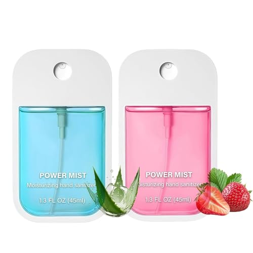 Hand Sanitizer Spray Set, 2Pcs Mist Hydrating Hand Sanitizer Spray for Adults 45ML Travel Portable Sanitiser (Strawberry+Aloe)