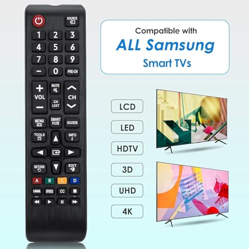 Image of Samsun.g Compatible Samsung TV Remote Control Replacement | Universal for LCD LED OLED QLED UHD HD Plasma Smart Hub TVs | Hotkeys & Easy Setup | Black