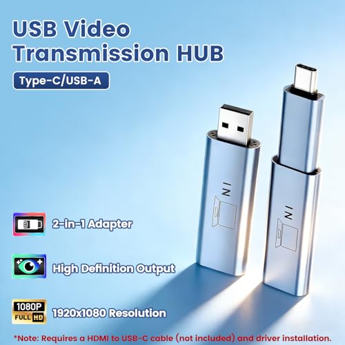 Image of USB Video Transmission Hub, 2-in-1 Adapter Converts USB to HDMI for Laptops Lack HDMI or Fully Functional Type-C Ports, Compatible with Windows & Mac (M1 /M2 /M3 /M4), Driver Installation Required