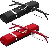 REAVEE 2 Pack Half Rim Reading Glasses for Women Men Lightweight Metal Frame Readers with Portable C