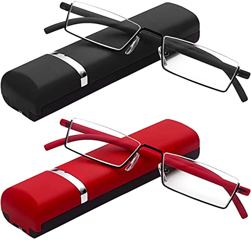 Reavee 2 Pack Half Rim Reading Glasses For Women Men Lightweight Metal Frame Readers With Portable Case,Black And Red 2.5 #TOP9