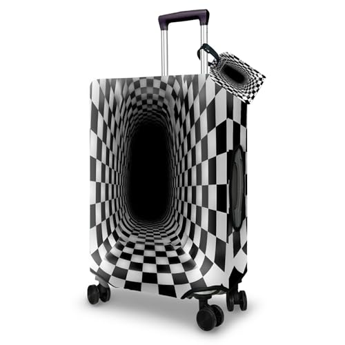Cover For Suitcase 19-21 Inch, Stretch Travel Suitcase Protector With Luggage Tag, Protective Luggage Cover For Travel, Checkered Vortex
