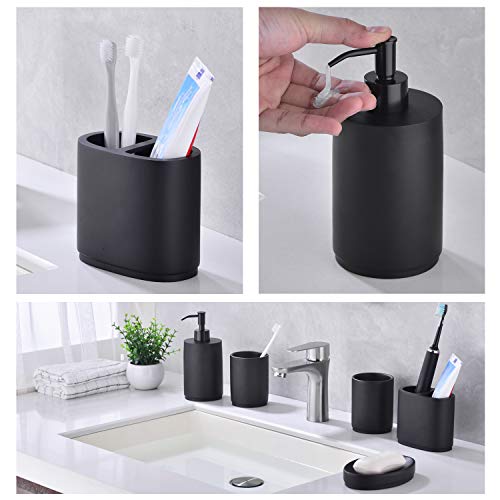 Zexzen Bathroom Accessories Set 5 Piece, Matte Black Bathroom Sets Accessories With Soap Dispenser,Toothbrush Holder,Soap Dish,Tumbler Cup,Resin Bathroom Gift Set (Matte Black) #TOP3