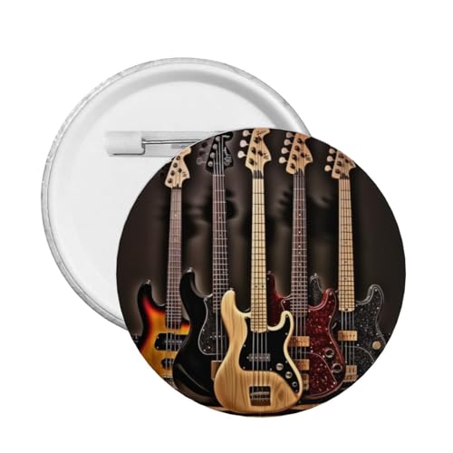 Instruments de musique de guitare basse – Broche ronde en émail imprimé – Badge en alliage métallique pour veste, sac, idée cadeau., L, Plastique