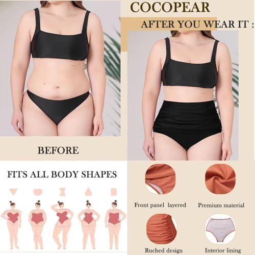 Image of COCOPEAR Women's Ruched High Waisted Bikini Bottom Retro Vintage Swim Short Tankinis