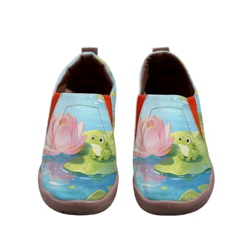 Women's Rainbow Glitter Butterfly Print Slip-On Shoes, Green Floral Wide