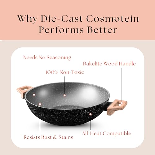 Image of kyyte CosmoTein Die Cast Non Stick Kadhai with Glass Lid 20 cm Dia 1.6L,Curry,Dal,Nonstick Kadai Wok with 5 Layer Coating,Gas &Induction Stove Friendly,Dishwasher Safe,PFOA&PFOS Free, Safe&Toxic-Free.