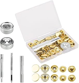 12 Sets Metal Snap Fastener Kit Studs Snap Fasteners No Sewing Metal Press Studs Kits Metal Snaps Buttons Set with 3 Setting Tools No Sewing Popper Fasteners Kit for Boat Bag Leather DIY Craft