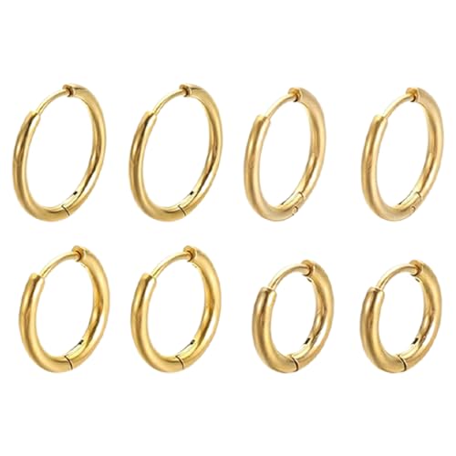 4 Pares Pendientes de Aro de Acero Inoxidable Anillos de Labios Nariz Pendientes de Aro Pequeños de Cartílago para Hombre y Mujer,Pendientes Hombre Aro,Pendientes Mujer,8MM-14MM, Oro