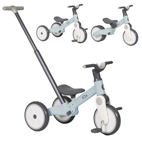 Olmitos - Triciclo Evolutivo bebé Fox 5 en 1 – Bici de Equilibrio y Pedales para Niños de 18 Meses a 3 Años - Seguro y Divertido Triciclo Sin Pedales, Bicicleta Bebe, Práctico y Seguro (Azul)