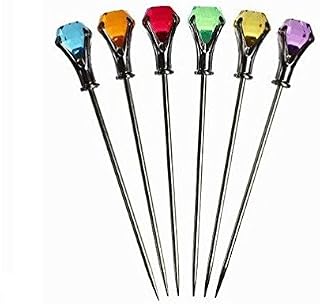 Prodyne DM-6-C Colorful Diamond-Head Martini Picks, Set of 6, Multicolor