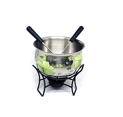 CONJUNTO PARA FONDUE EM AÇO INOX 4 PEÇAS ESTAMPADO FLORIDO