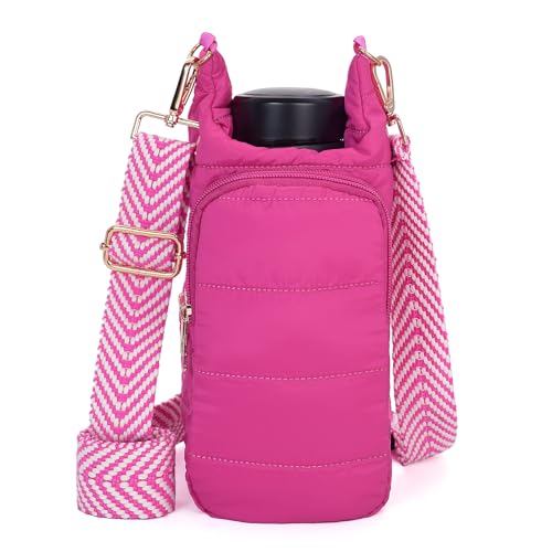 Image of KAMEILONG Puffer Water Bottle Holder Quilted Sports Pouch Bag with Adjustable Shoulder Strap Flask Sling Bag