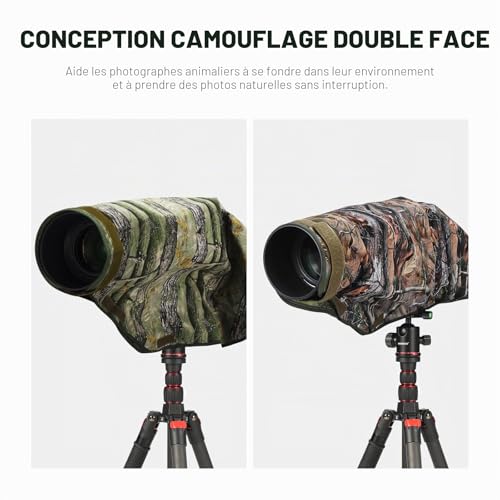 NEEWER Housse de Pluie pour Appareil Photo, XL, Grande Housse Imperméable Compatible avec Canon Sony Nikon Fujifilm DSLR et Objectifs Jusqu'à 800mm, Nylon Camouflage Vert Double Face, PB019 – vue 3