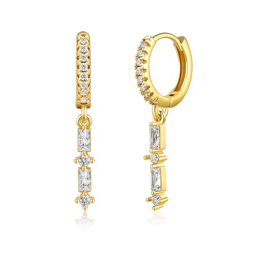 Sewyer Huggie Hoop Earrings for Women Trendy 14K Gold Plated Hoop Dangle Earrings for Women Dainty Hypoallergenic CZ Earring Gold Drop Earring for Sensitive Ears Cute Non Tarnish Jewelry for Gifts — view 5