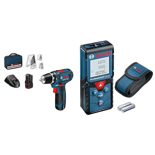 Bosch Professional 12V System GSR 12V-15 - Atornillador a batería Amazon Exclusive & Bosch Professional Medidor láser de distancia GLM 40