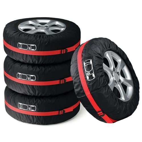 KELAV Reifentaschen Set 4 Stück, wasserdichte Reifenaufbewahrung für 13-18 Zoll, mit UV-Schutz und Tragegriff, Ideal für Sommer, und Winterreifen, Schwarz, S (Ø66cm)