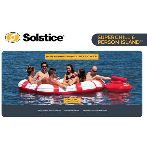 Solstice Super Chill Inflatable River Raft Float Tube 6 Person With Cupholders, Cooler, Mesh Bottom, Backrest, Grab Handles Tie On Rope | For Rivers Lake Ocean Pool Floating Snow Heavy Duty Material #TOP2