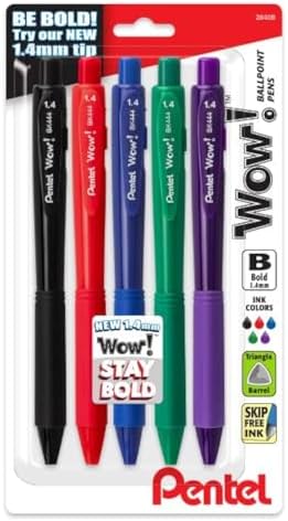 Pentel Wow! Retractable Ballpoint Pen, (1.4mm) Bold Line, Assorted Ink Colors, 5 Pack image 2
