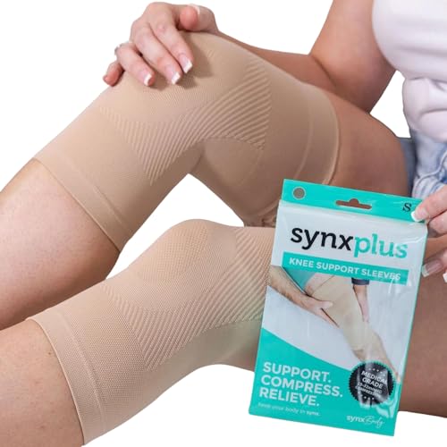 SynxBody SynxPlus Knee Support Sleeve (Pair) Knee Brace Elastic Breathable Knee Compression Sleeve. Helps Relieve Joint Pain for Arthritic Sufferers and Recovery from Injuries - Large