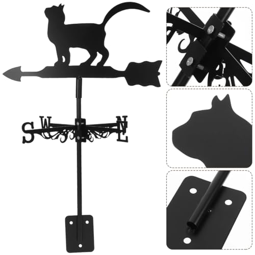 Metal Cat Series Weather Vane Iron Black Weathervane Roof Bracket Wind Direction Indicator for Farmhouse Rooftop Garden Lawn Decor (Cat 10)