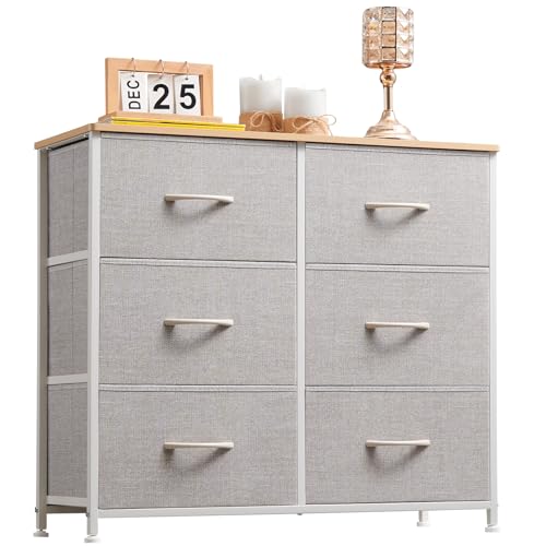 Somdot チェスト タンス 収納 引き出し 布製 洋服タンス おしゃれ たんす 衣類 大容量 ワイド リビング 一人暮らし 3段6杯 ライトグレー