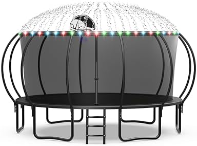 Exal Trampoline 8 10 12 14 15 16FT, 1500LBS Weight Capacity Backyard Trampoline Outdoor with Basketball Hoop, Enclosure Net, Ball, Wind Stakes, Heavy Duty Trampoline for Kids and Adults ASTM Approved