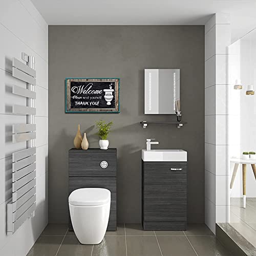 Teal Bathroom Wall Decor Black And White Wall Art Turquoise Welcome Signs Please Seat Yourself Funny Canvas Pictures Bathroom Accessories Farmhouse Bathroom Restroom Toilet Plaque Home Decoration 8X14" #TOP3