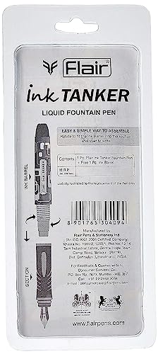 Image of FLAIR Ink Tanker Liquid Ink Fountain Pen Blister Pack | Ergonomic Grip Makes It Easy To Hold | Attractive Design | Free 1 Piece Ink Barrel With Each Pack | Blue Ink, Pack of 4
