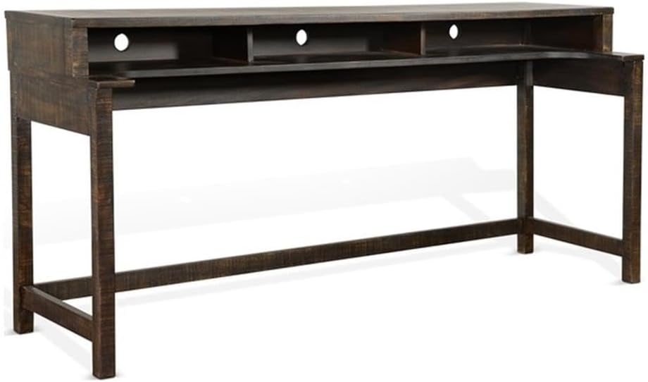 Pemberly Row Traditional Tobacco Leaf Console Table, Mahogany Solids and Veneers, USB Power Pack, Rectangular Design with Storage Cubbies, Cord Management, Stylish Accent Table for Living Room or